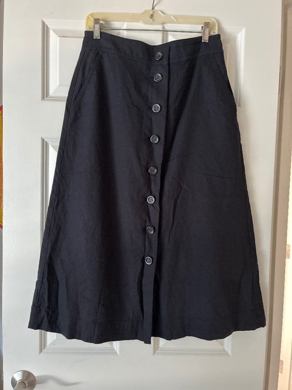 Black Linen A-line Button Down Skirt